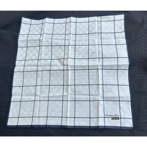 Christian Dior Handkerchief Cotton 18” square Checkered Gift Mitsukoshi Hanky